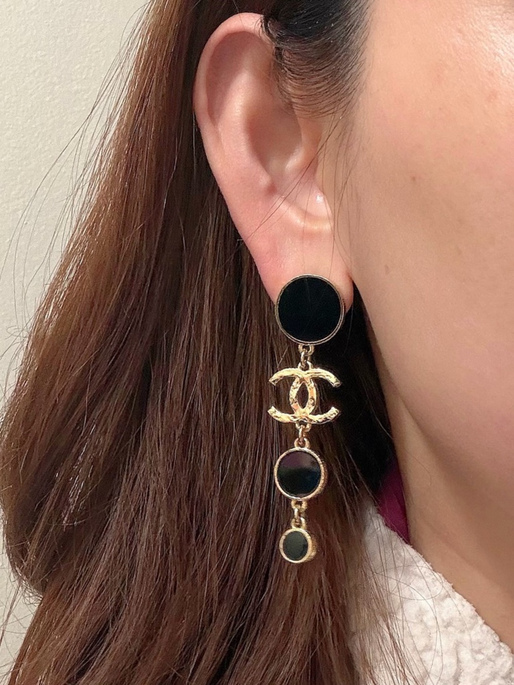 CHANEL Gold-Tone Earrings with Black Accents